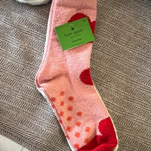 kate spade pink heart fuzzy fluffy slipper socks set of 2 nwt - Picture 1 of 6
